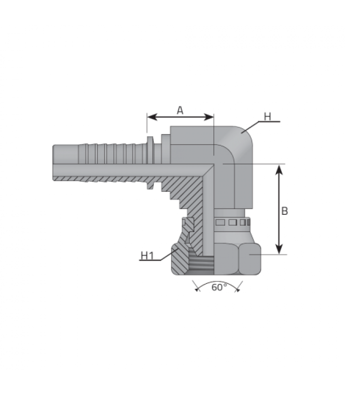 Женски накрайник DKR 90 compact с цолова резба BSP, външен конус 60°, коляно 90° компактно Женски накрайник DKR 90 compact с цолова резба BSP, външен конус 60°, коляно 90° компактно