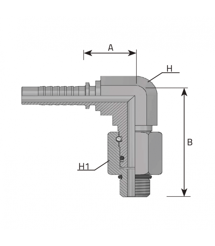 Мъжки накрайник AGJ-F 90° безконечно въртящ SWIVEL, конус 37° JIC Мъжки накрайник AGJ-F 90° безконечно въртящ SWIVEL, конус 37° JIC