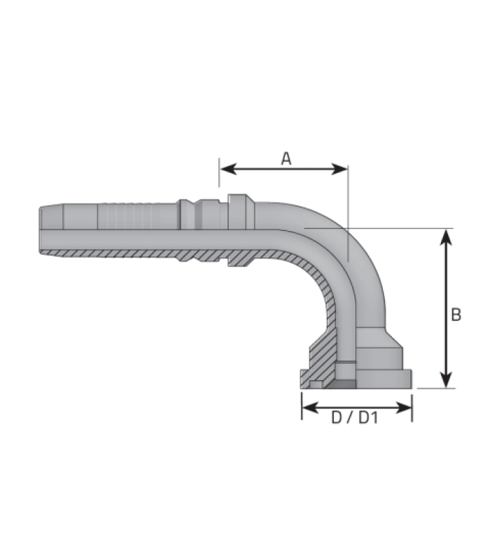 Накрайник фланцови SFL 90, лека серия 3000 PSI, коляно 90°, със забелване Interlock