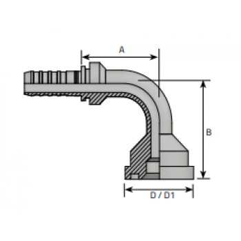 Накрайник фланцови SFS CAT 90, тежка серия 6000 PSI, коляно 90°, без забелване Hyper Spiral