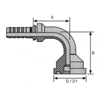 Накрайник фланцови SFS, тежка серия 6000 PSI, коляно 90°, без забелване Hyper Spiral