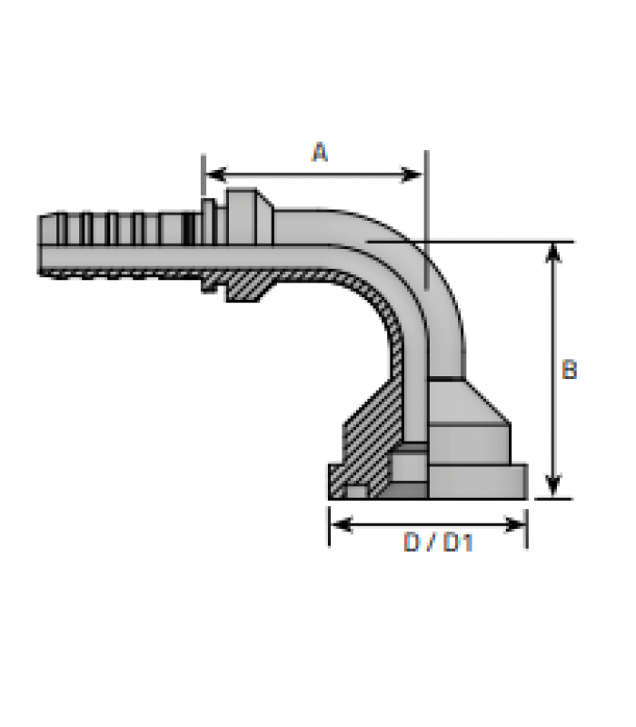 Накрайник фланцови SFS, тежка серия 6000 PSI, коляно 90°, без забелване Hyper Spiral