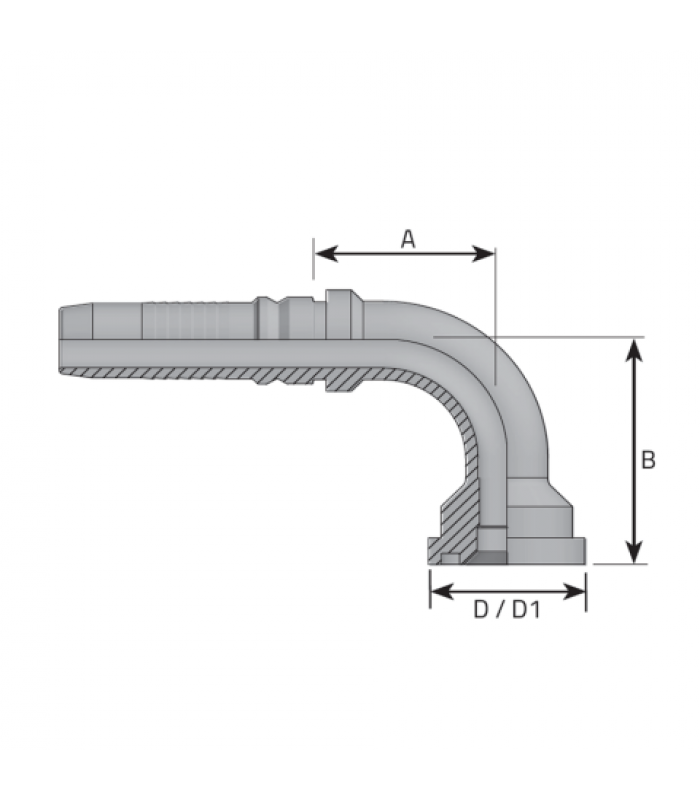 Накрайник фланцови SFS, тежка серия 6000 PSI, коляно 90°, със забелване Interlock